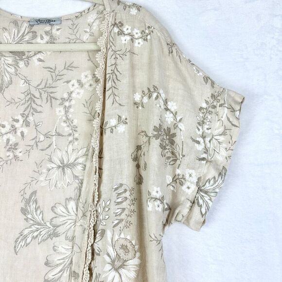Elena Baldi Linen Duster Cardigan Coverup One Size Floral Boho Lagenlook Beach - Picture 3 of 7